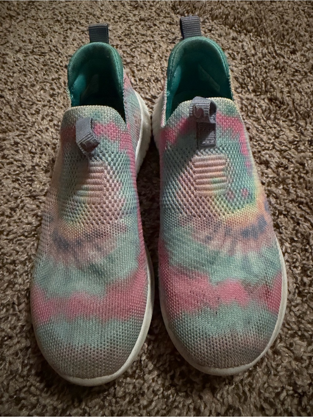 Kids Sketchers Slip-On Athletic Shoes in Pink, Mint & Yellow Tie-Dye